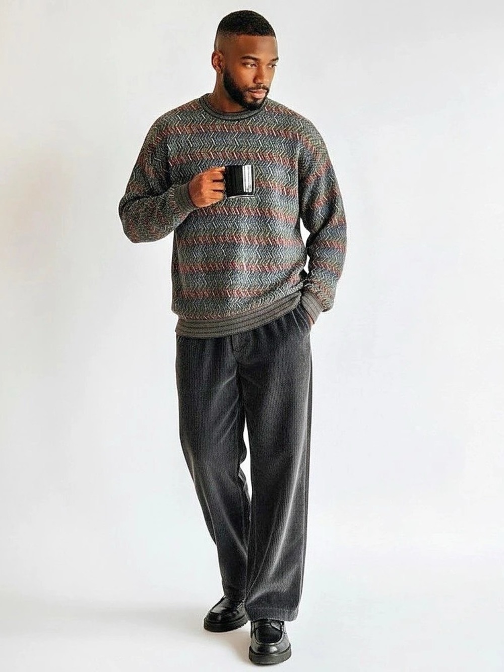 Vintage 90s Tricots St Raphael Chevron Knit Sweater XL Made USA Grandpa Coogi